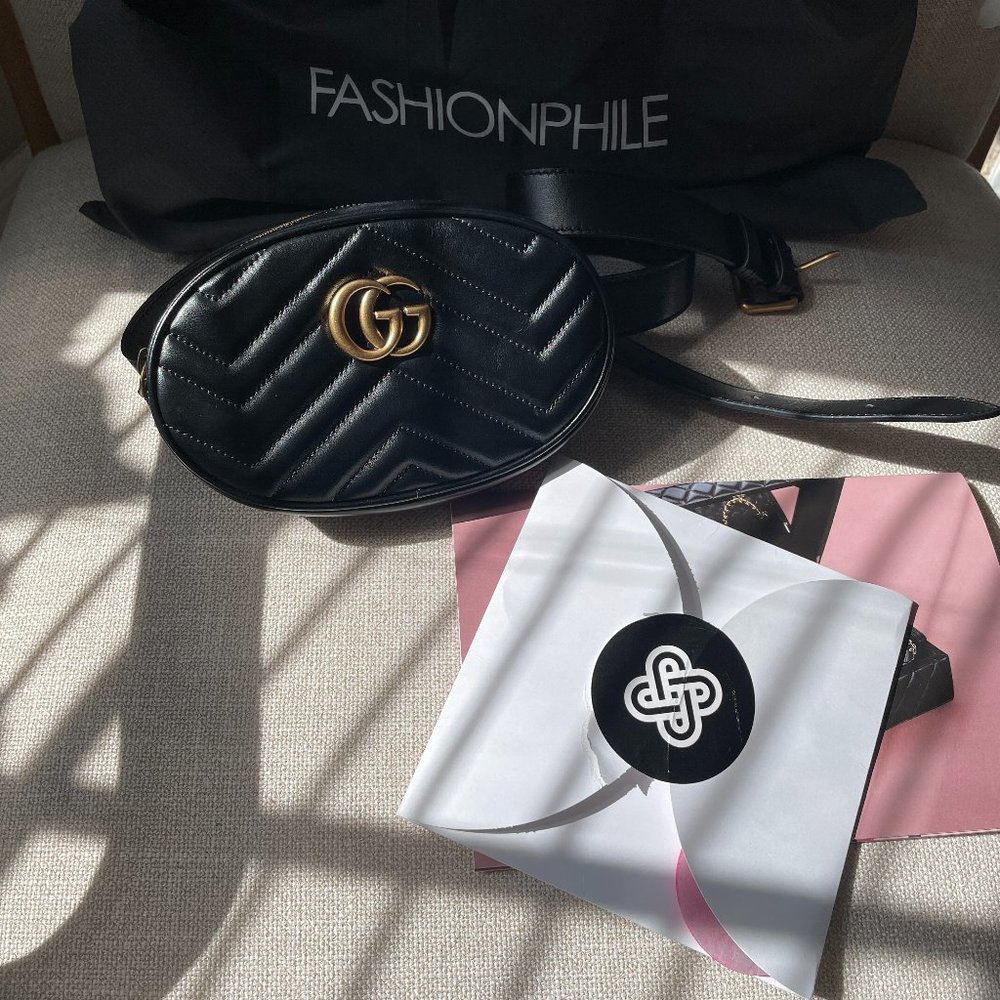 Gucci Calfskin Matelasse GG Marmont Belt Bag 85